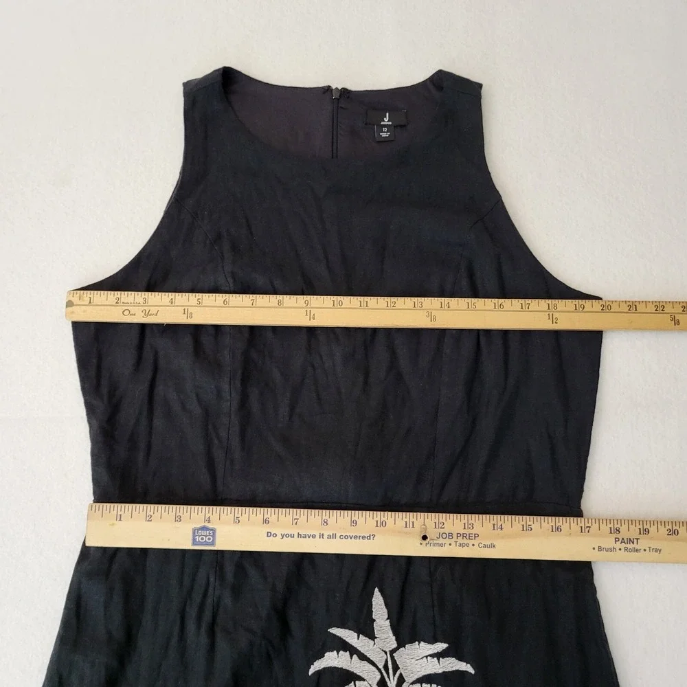 J Jason Wu Black Linen Blend Palm Tree Embroidered Mini Dress Women's Size 12
